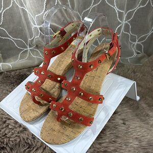 (S1) MICHAEL KORS JolieSuede Studded SandalsWOMEN /9 Mandarin $145Cork Wedge